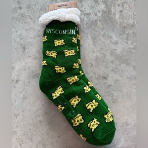 Wisconsin Green and Yellow Cheese Pattern Slipper Socks